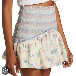 LoveShackFancy Asymmetrical Floral Skirt in Cream and Pink